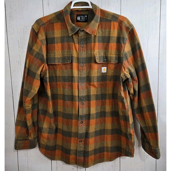 Carhartt Other - Carhartt Heavyweight Flannel Shirt Mens XL Orange Plaid 100% Cotton Button‎ Up